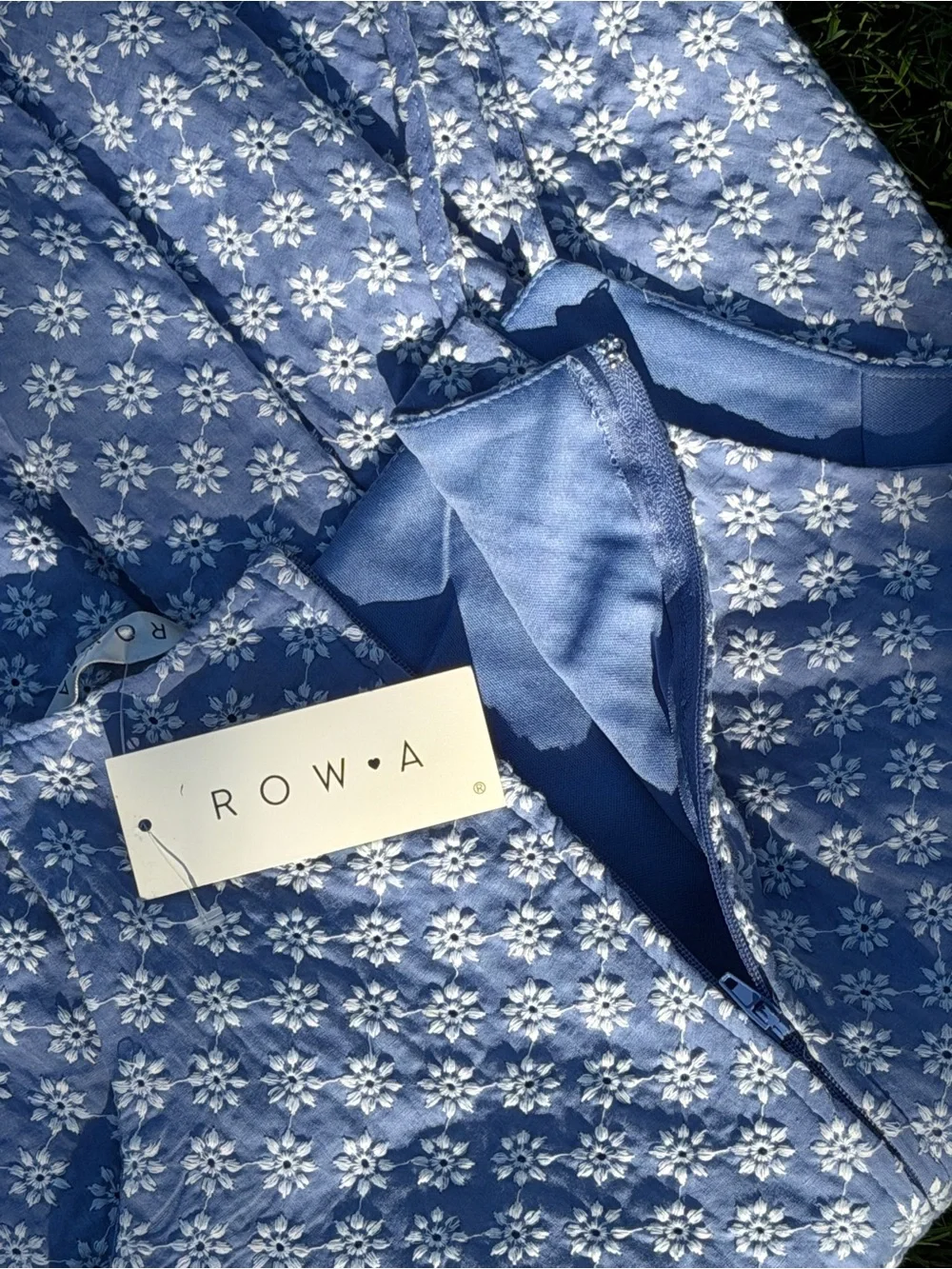 Blue Floral Embroidered Halter Dress